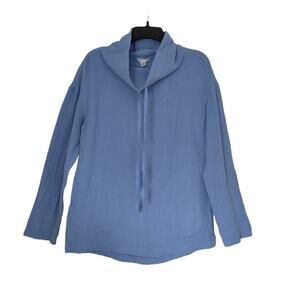 Caslon Gauze Baby Blue Top Long Sleeve High Neck Size XS Lounge Lagenlook Casual